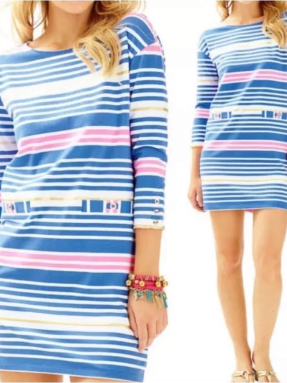 Lilly Pulitzer Blue and Pink Striped Preppy Nautical Shift Dress